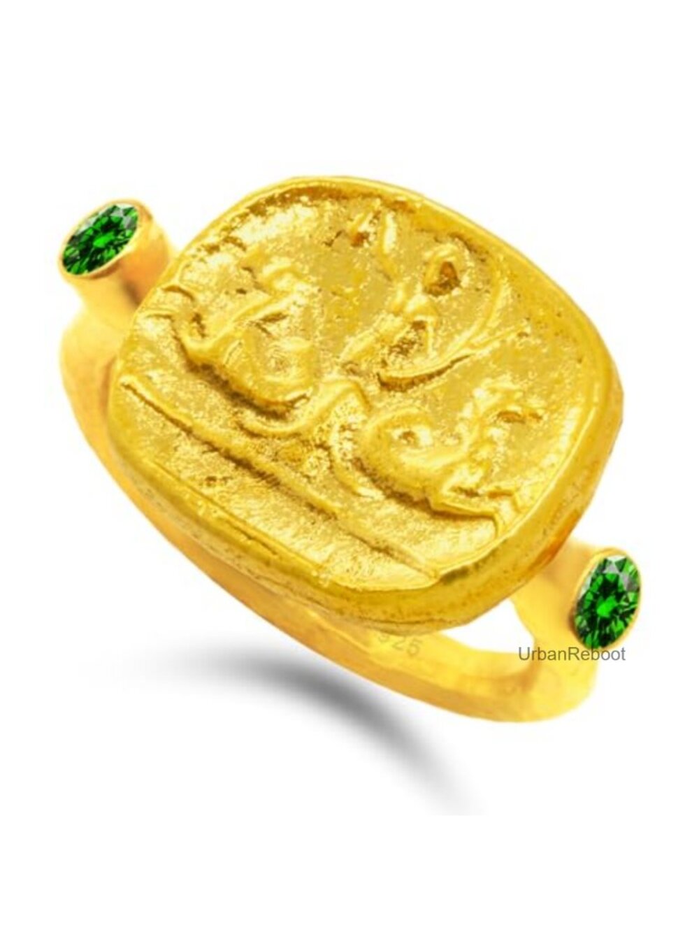 925 Sterling Silver Signet Ring Ancient Greek Poseidon Coin 24K Gold Vermeil